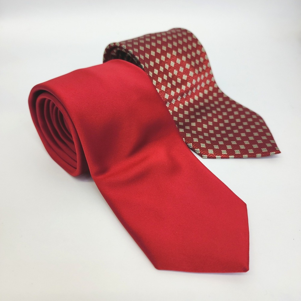 2 Men's Ties Joseph & Feiss Gold Solid Red & Baljian Italy Handmade Silk 100%